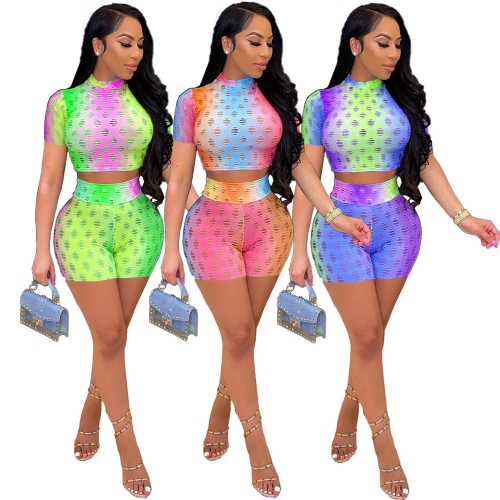 Charming Fashion color cutout perspective shorts set