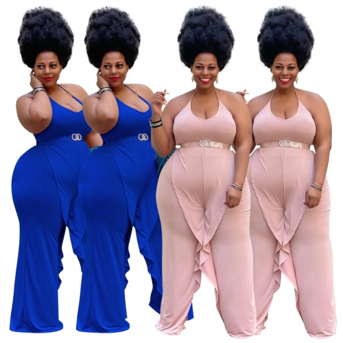 Charming Plus size sling ruffled drape jumpsuit