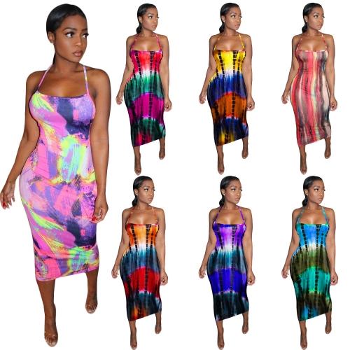 Charming Strap tie-dye print dress