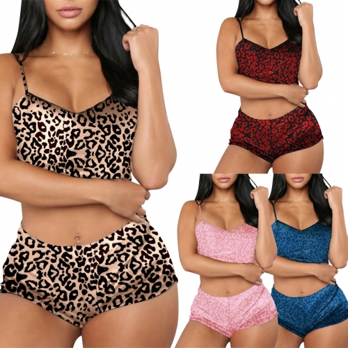 Charming Leopard Print Pajama Shorts Set