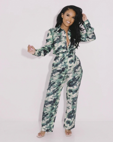 Charming Fashion retro printed pants suit