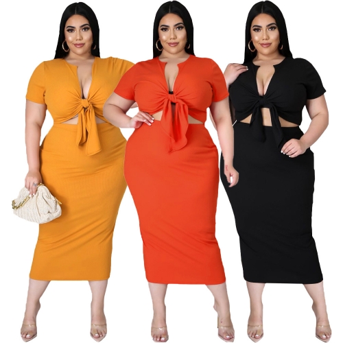 Charming Fashion plus size knot skirt suit