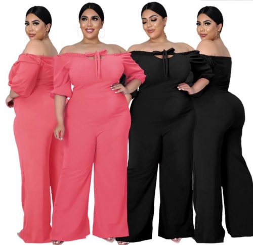 Fashion plus size off-shoulder wide-leg jumpsuit