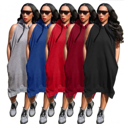 Casual loose solid color hooded dress