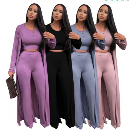 Fashion solid color button three-piece pants suit