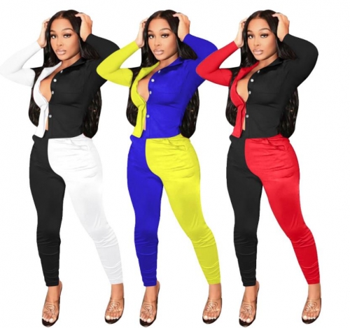 Fashion color matching pants suit