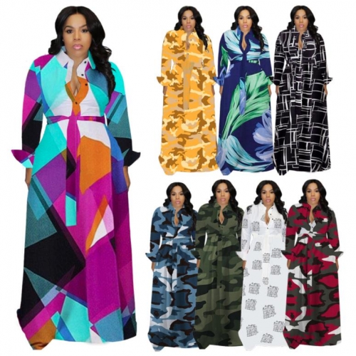 Fashion plus size printing maxi dress