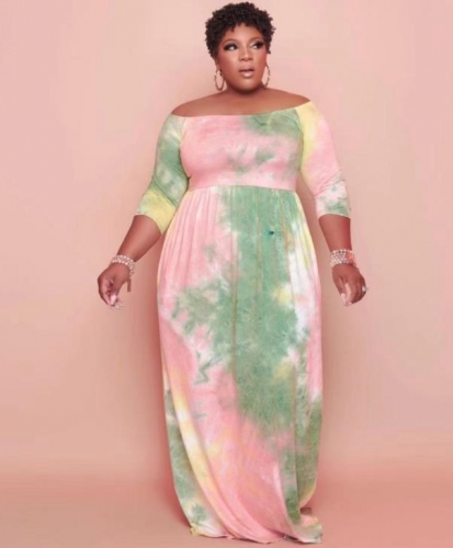 Casual plus size tie-dye printing maxi dress