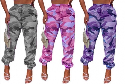 Casual camouflage print lace-up pants