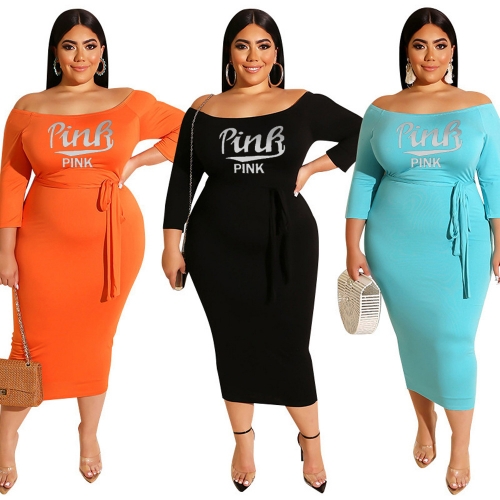 Plus size belted one-shoulder dress