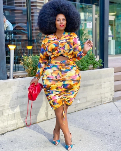 Oversized printed two-piece skirt suit