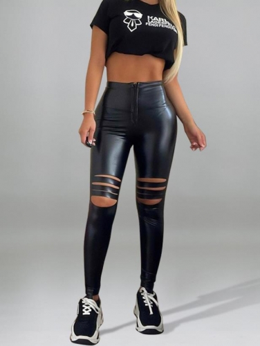 Sexy ripped leather pants