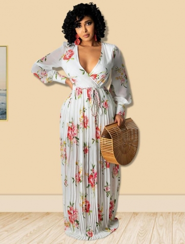 Trendy Floral Print Long Sleeve Dress