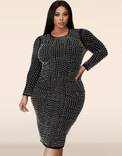 Trendy plus size bubble bead slit dress