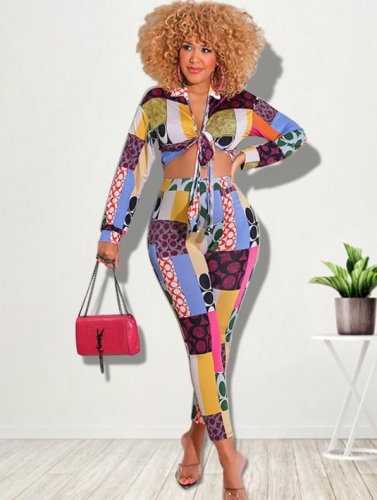 Fashion graffiti print pants suit