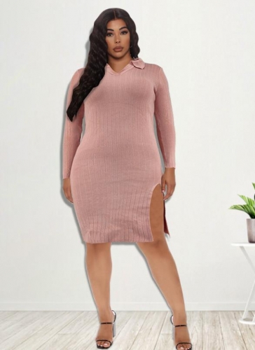 Casual solid color split fork sweater dress