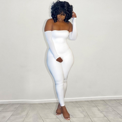 Sexy tight-fitting solid color tube top jumpsuit