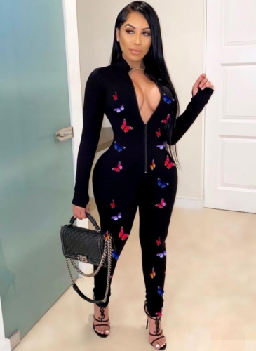 Fashion print stitching jumpsuit