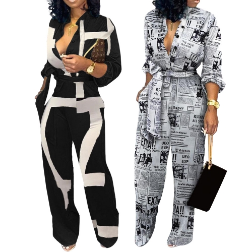 Casual printed stitching tie-up design jumpsuit