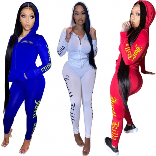 Casual printed hooded sports suit