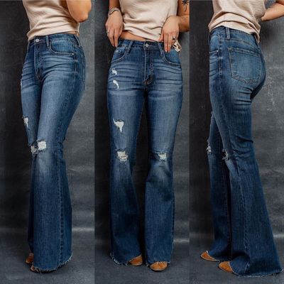Fashion Retro High waist elastic perforated flared pants