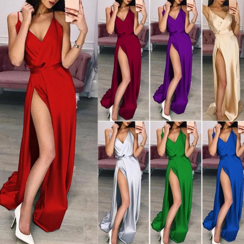 Sexy v-neck sling split mopping dress