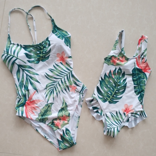 Male and female parent-child swimsuit printed one-piece swimsuit