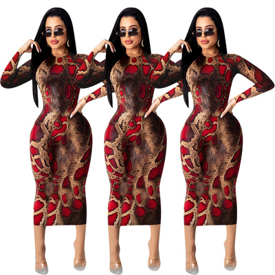 Sexy tight long sleeve Printed Dress