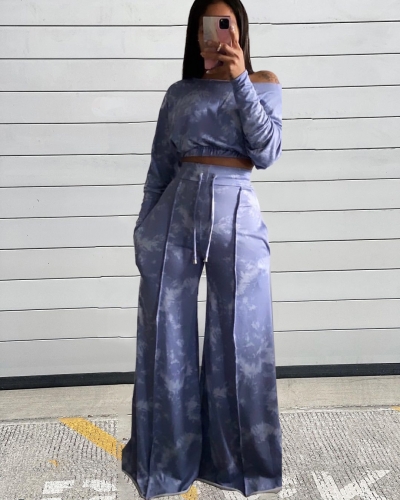 Casual tie-dye wide-leg pants suit