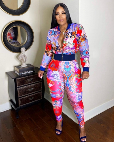 Casual printed two-piece pants suit