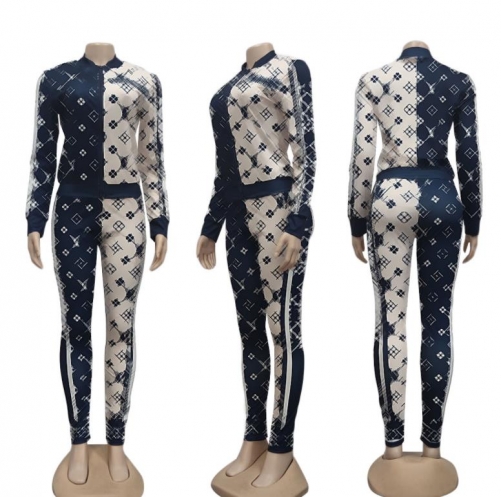 Trendy printed patchwork pants suit