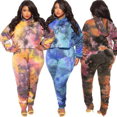 Tie dyed and printed fashion casual two piece set