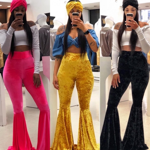 Casual gold velvet candy big flared pants