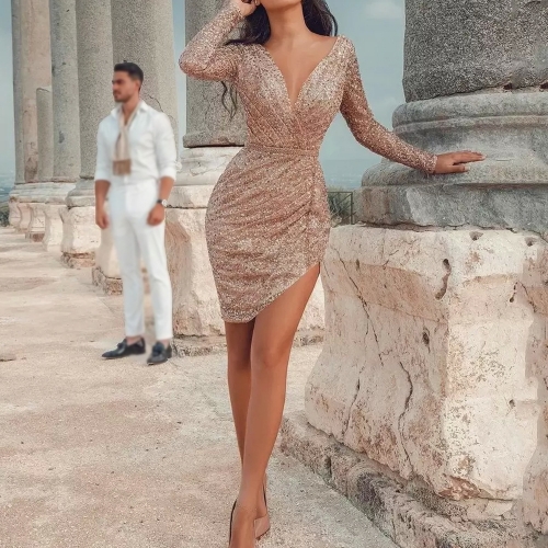 Sexy Deep V Long Sleeve Slim Dress