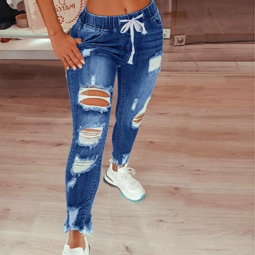 Casual slim slimming ripped jeans