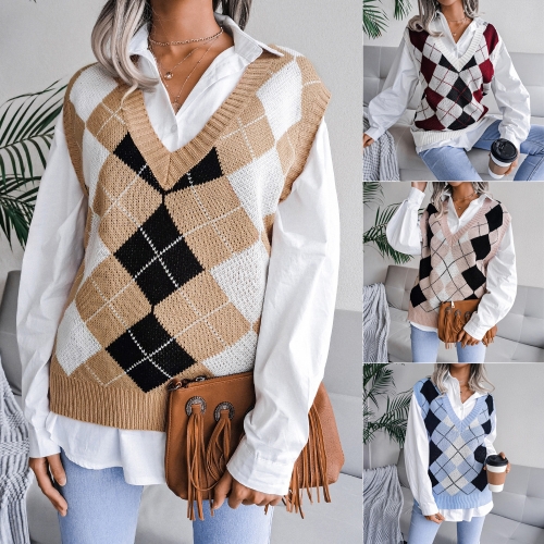 V-neck casual loose knit vest sweater