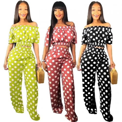 Fashion one-neck polka dot wide-leg pants suit