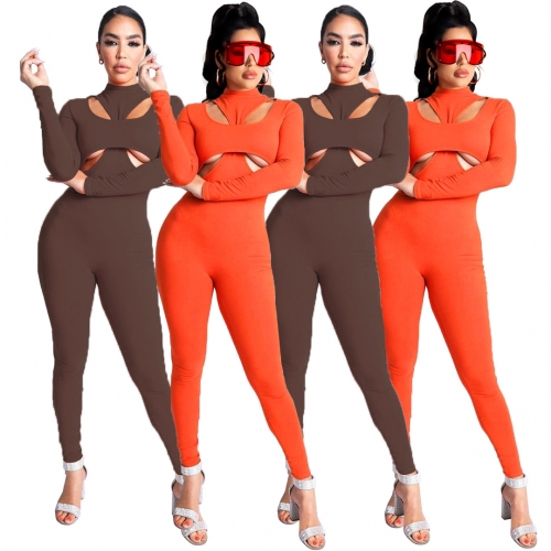 Solid color sexy cross cut sports Jumpsuit