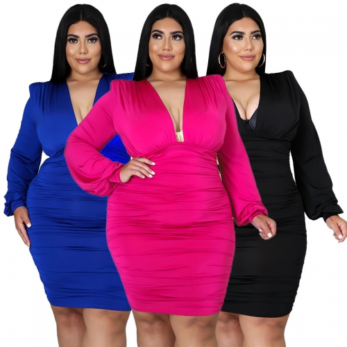 Solid color layered effect Hip Wrap sexy large dress