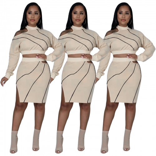 Thread hollowed out split round collar two-piece set