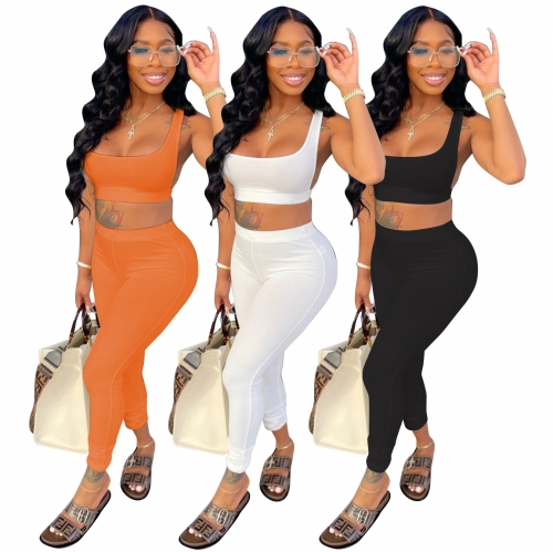 Casual solid sleeveless backless two piece set