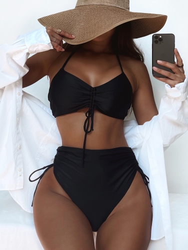 Charming Solid Color Sexy Ruched Bikini