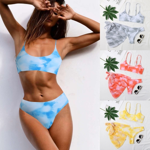 Gauze multi-color tie dyeing thin bikini three piece set