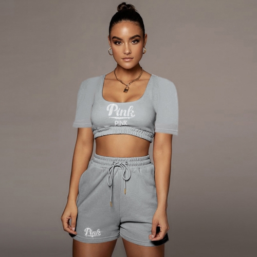 Solid color hot drill low chest sports leisure two-piece set