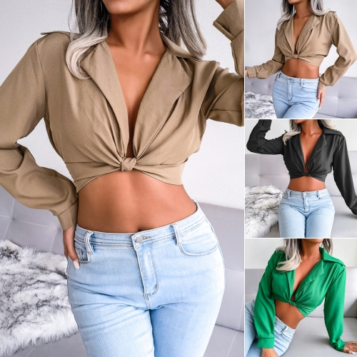 Suit collar knotted shirt navel top