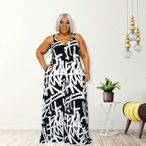 Fashion Print Wide Leg Plus Size Jumpsuit