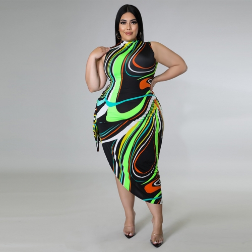 Fashion Irregular Print Plus Size Dress