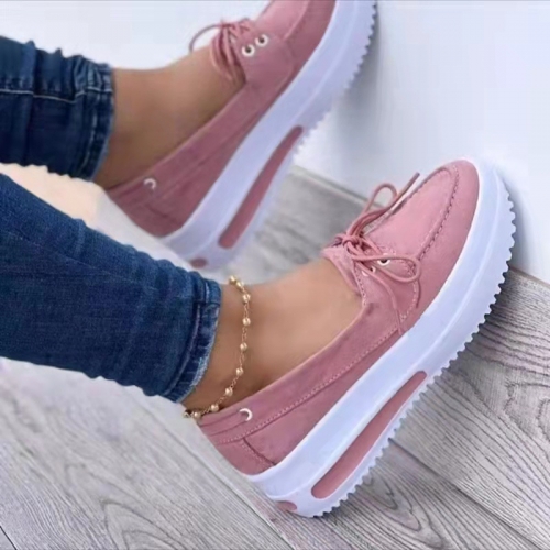 Casual solid color platform lace-up shoes