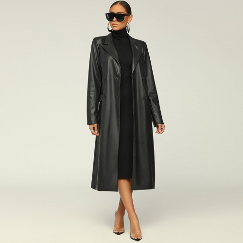 Fashionable imitation leather PU extended coat