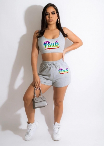 Casual Gradient Alphabet Print Two-Piece Set